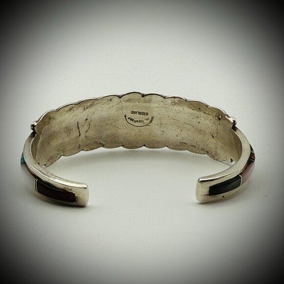 Authentic Navajo Harry Spencer Sterling Silver Multi-Stone Inlay Cuff Bracelet - Picture 6 of 6